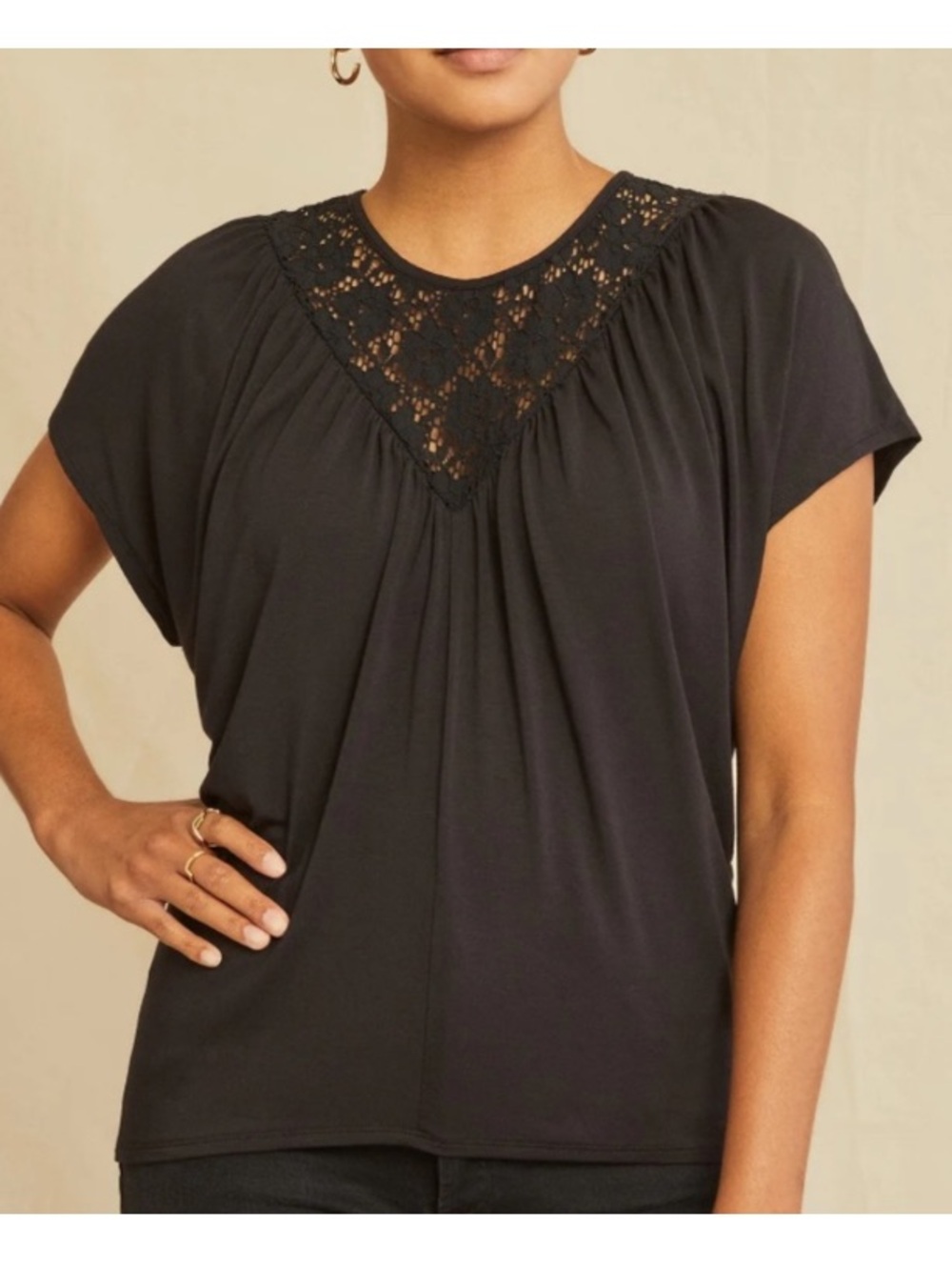 Amour Vert Mayr Black Lace Tee NWOT
